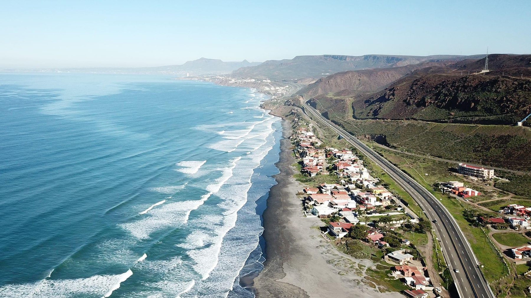 Scenic Pacific coastal highway in northern Baja California near Rosarito Mexico