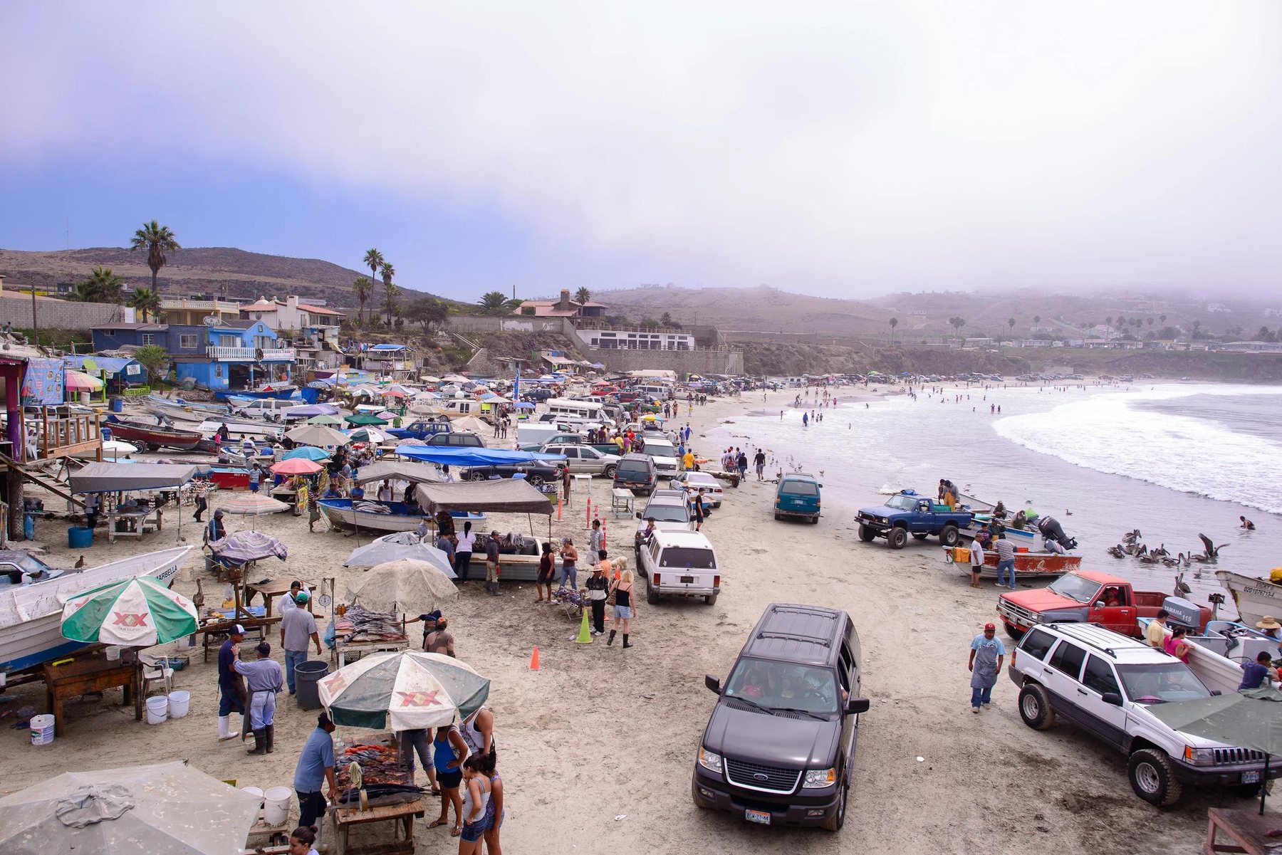 Popotla fishing village and Pacific coast near Rosarito Baja California Mexico