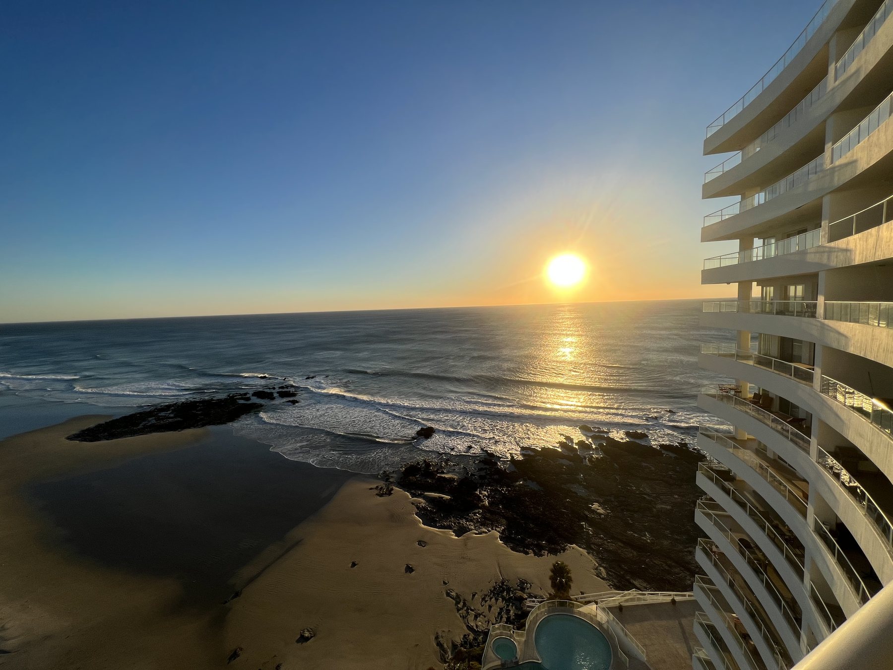 Pacific sunset from an oceanfront condominium community in Rosarito Baja California Mexico